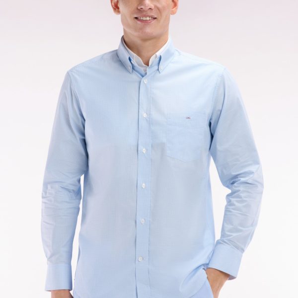 Chemise Imprimé Vichy En Coton Ciel Coupe Droite Eden Park