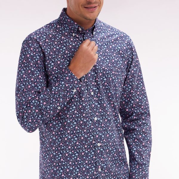 Chemise À Micromotifs En Coton Marine Coupe Droite Eden Park