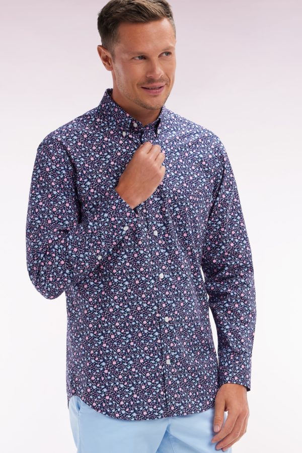 Chemise À Micromotifs En Coton Marine Coupe Droite Eden Park – Image 2
