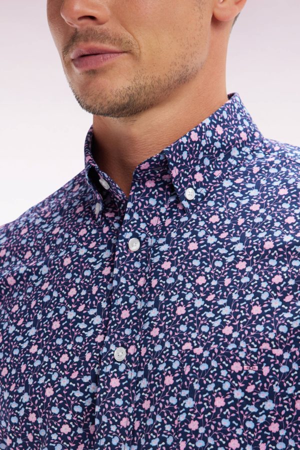 Chemise À Micromotifs En Coton Marine Coupe Droite Eden Park – Image 4