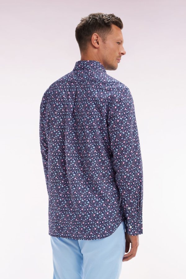 Chemise À Micromotifs En Coton Marine Coupe Droite Eden Park – Image 3