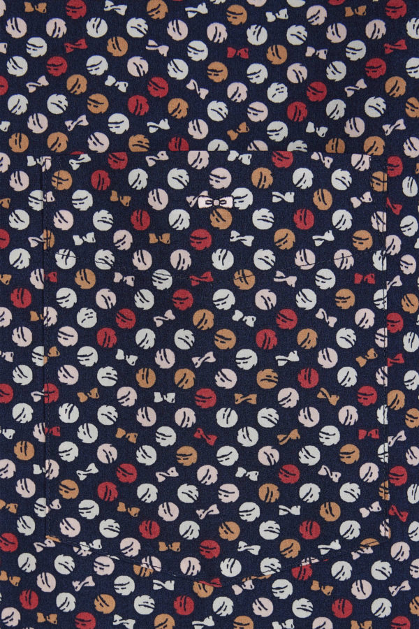 Chemise En Popeline De Coton Marine À Microimprimé Rouge Coupe Droite Eden Park – Image 5