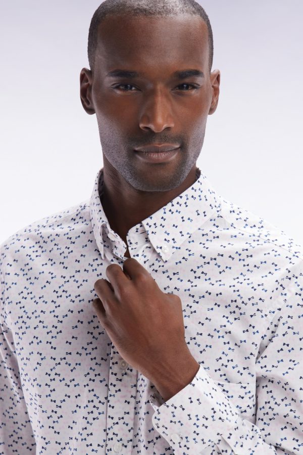 Chemise En Popeline De Coton Écrue Microimprimé Nœud Papillon Coupe Droite Eden Park – Image 4