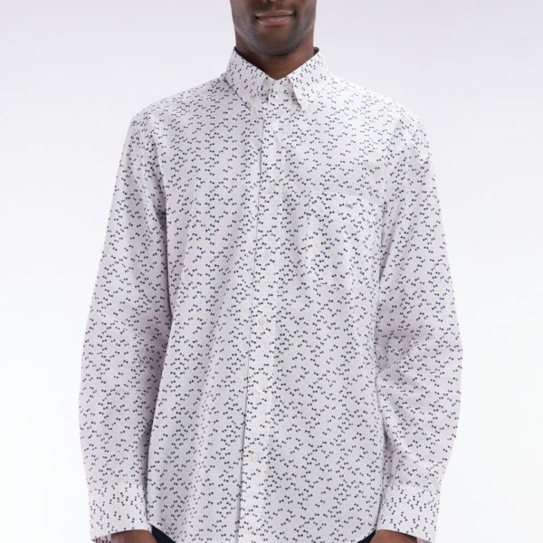 Chemise En Popeline De Coton Écrue Microimprimé Nœud Papillon Coupe Droite Eden Park