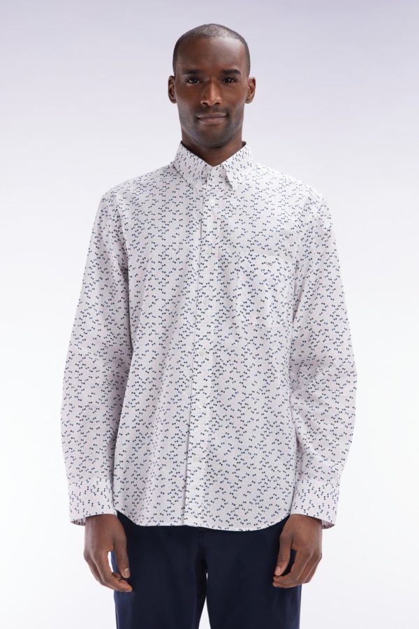 Chemise En Popeline De Coton Écrue Microimprimé Nœud Papillon Coupe Droite Eden Park