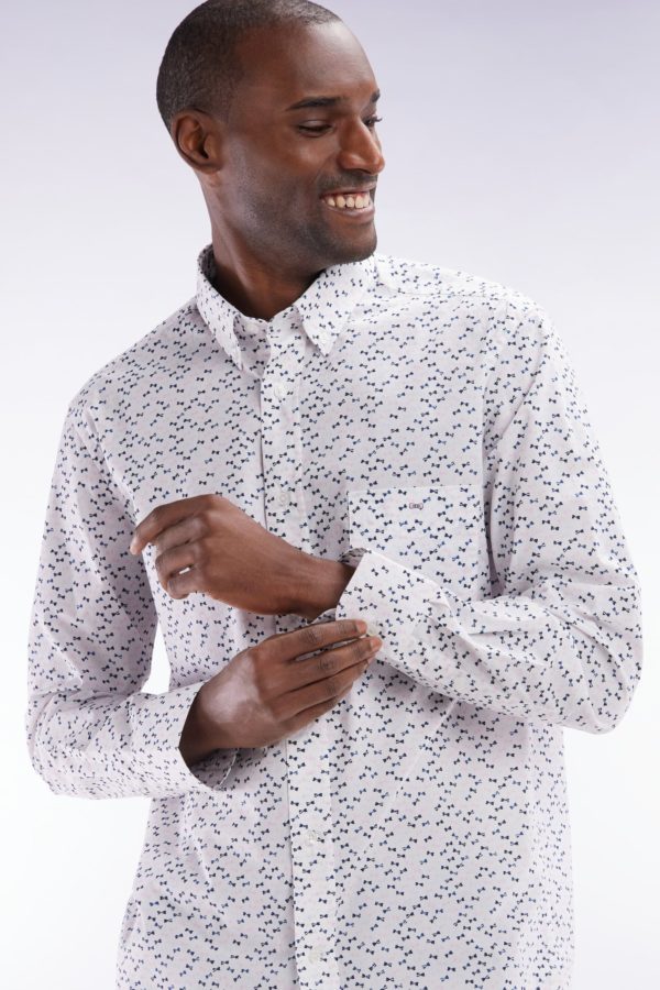 Chemise En Popeline De Coton Écrue Microimprimé Nœud Papillon Coupe Droite Eden Park – Image 2