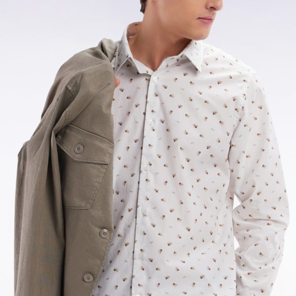 Chemise À Micromotifs Nœuds En Coton Sable Coupe Droite Eden Park