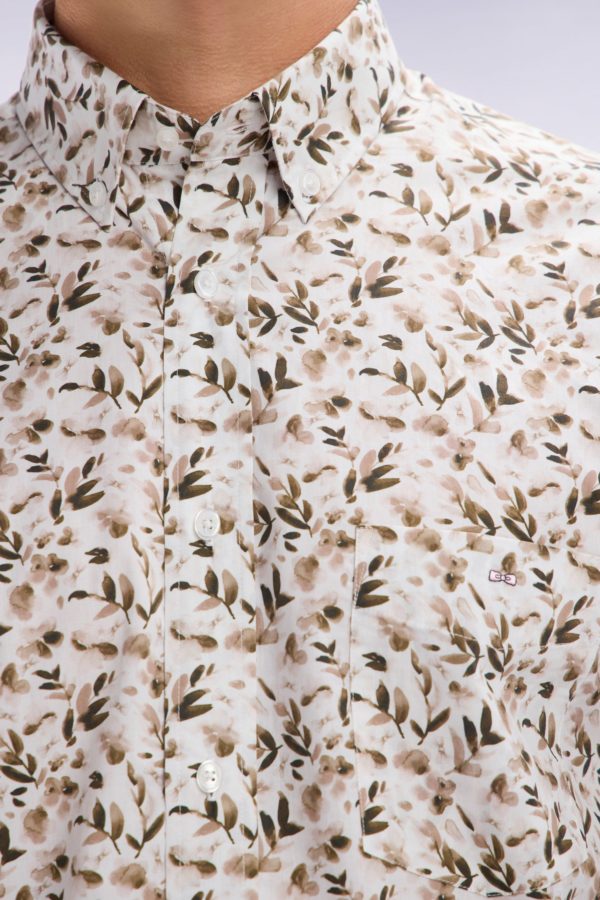 Chemise En Popeline De Coton Beige Microimprimé Végétal Coupe Droite Eden Park – Image 3