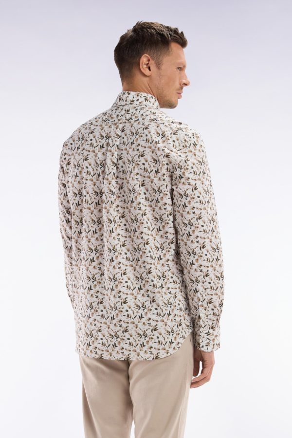 Chemise En Popeline De Coton Beige Microimprimé Végétal Coupe Droite Eden Park – Image 2