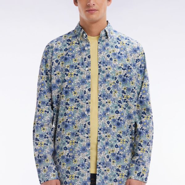 Chemise En Popeline De Coton Grise Imprimé Floral Coupe Droite Eden Park
