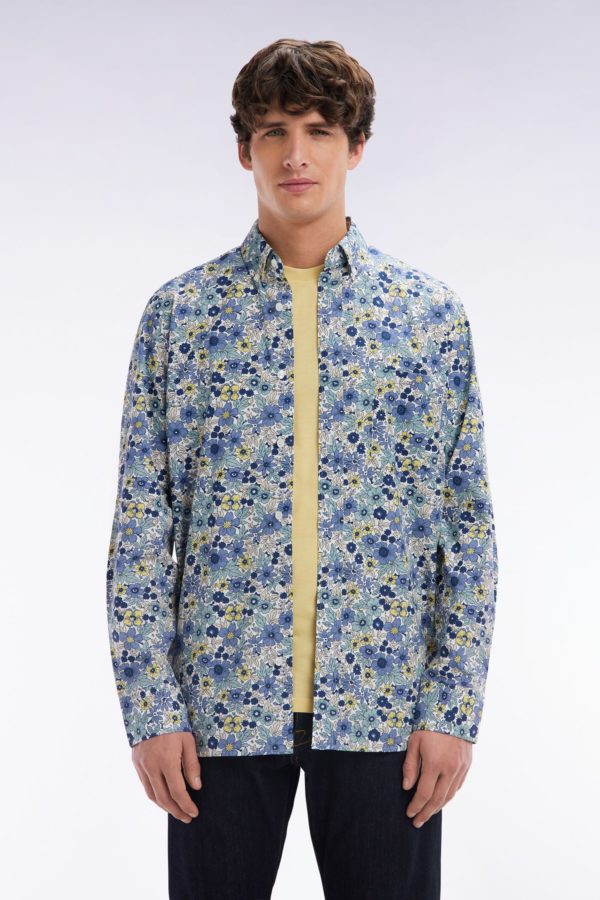Chemise En Popeline De Coton Grise Imprimé Floral Coupe Droite Eden Park