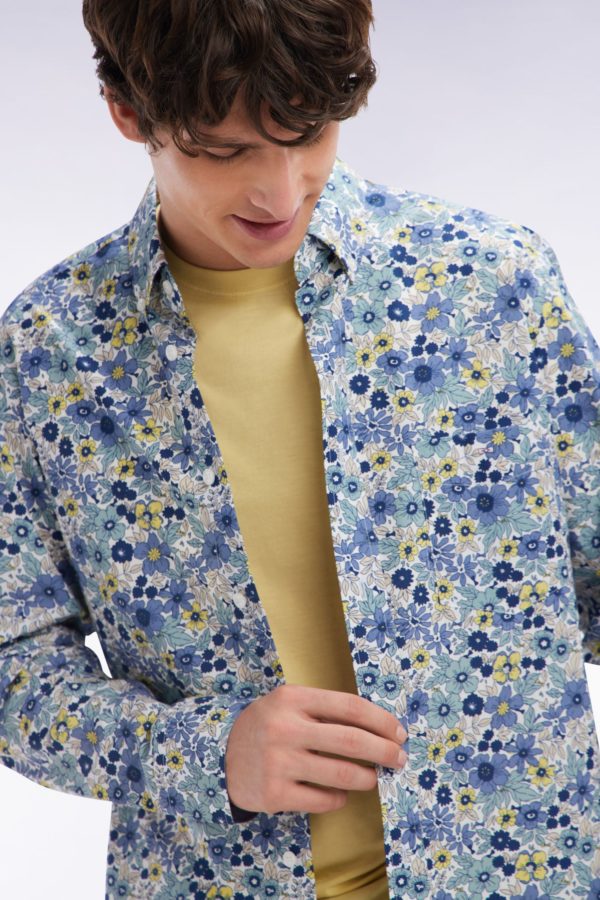 Chemise En Popeline De Coton Grise Imprimé Floral Coupe Droite Eden Park – Image 2