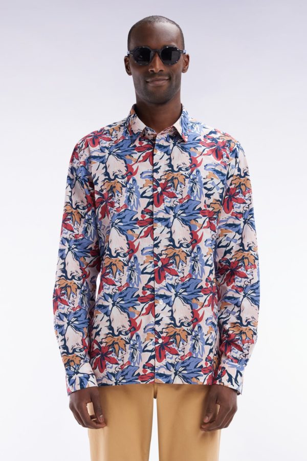 Chemise En Popeline De Coton Imprimé Tropical Nœud Papillon Coupe Droite Eden Park