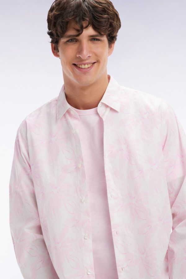 Chemise En Popeline De Coton Imprimé Nœud Papillon Rose Coupe Droite Eden Park – Image 2