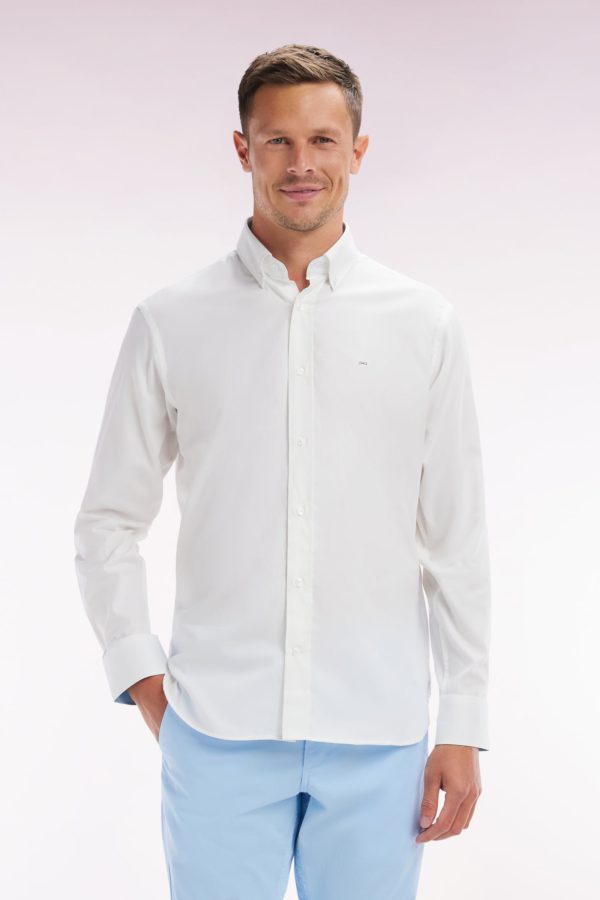 Chemise En Coton Pinpoint Blanc Broderie 10 Coupe Droite Eden Park