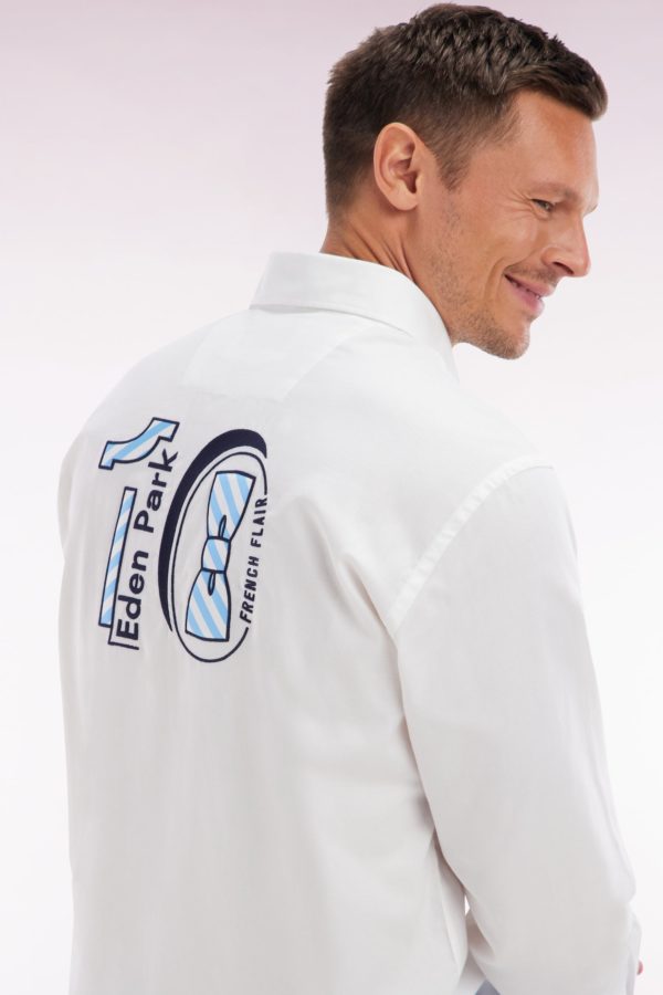 Chemise En Coton Pinpoint Blanc Broderie 10 Coupe Droite Eden Park – Image 2