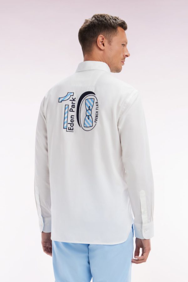 Chemise En Coton Pinpoint Blanc Broderie 10 Coupe Droite Eden Park – Image 3