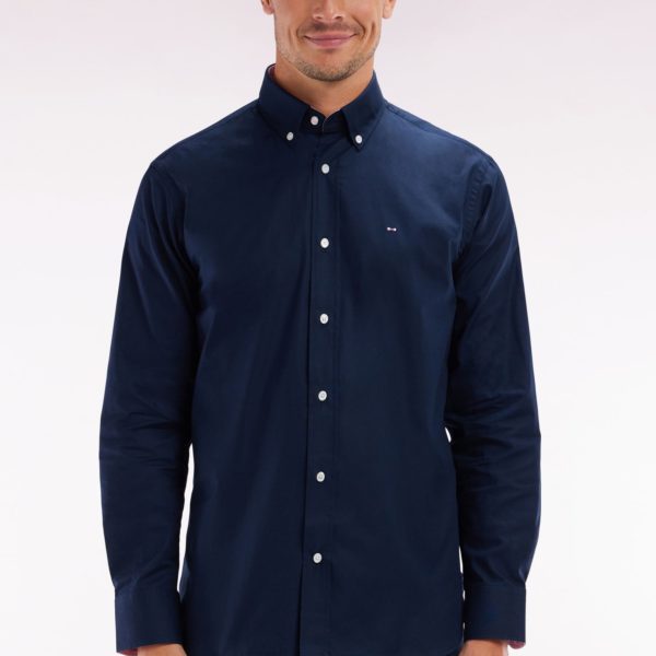 Chemise En Coton Pinpoint Marine Broderie Dos Coupe Droite Eden Park