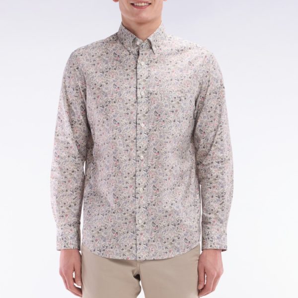 Chemise En Popeline De Coton Pima Kaki À Micromotif Floral Coupe Droite Eden Park