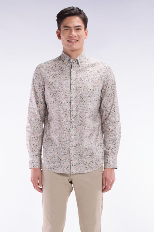 Chemise En Popeline De Coton Pima Kaki À Micromotif Floral Coupe Droite Eden Park
