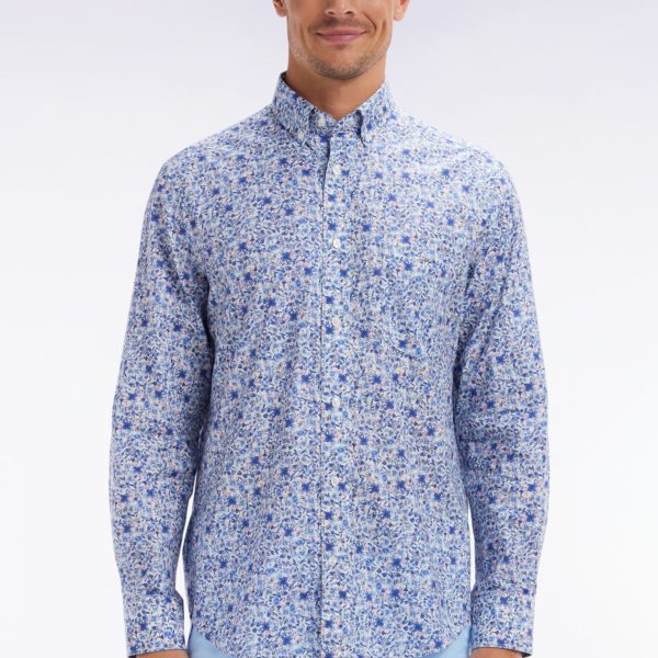 Chemise À Micromotifs En Coton Pima Ciel Coupe Droite Eden Park