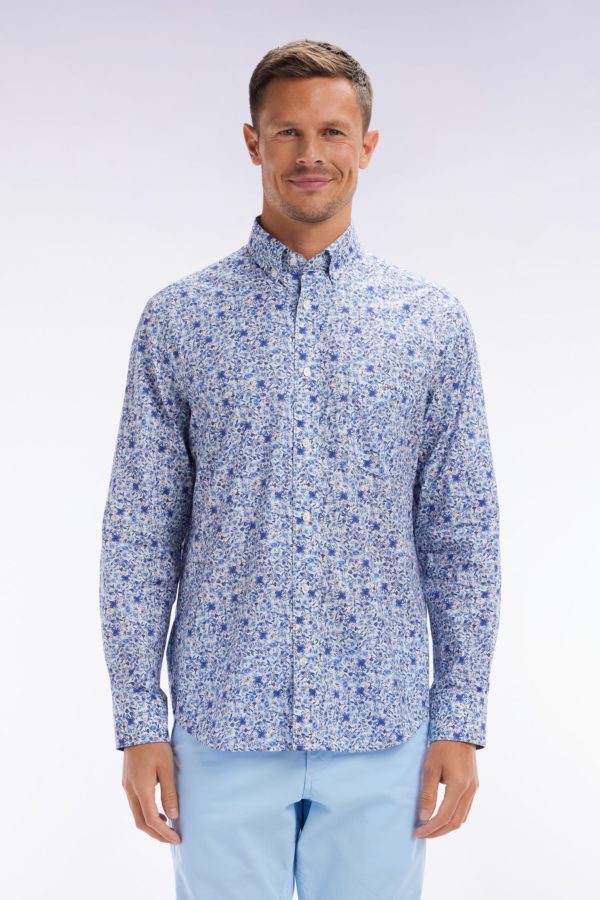 Chemise À Micromotifs En Coton Pima Ciel Coupe Droite Eden Park