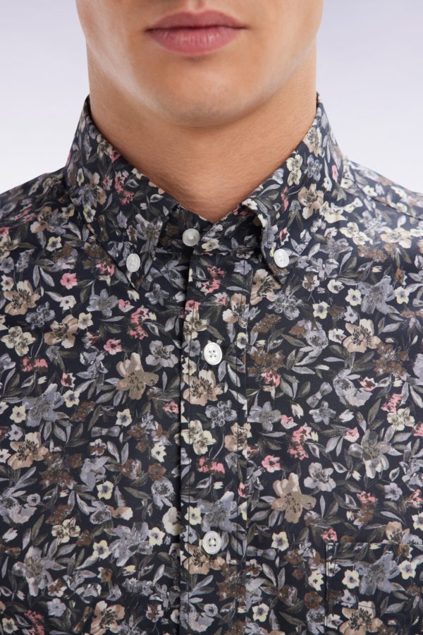 Chemise En Popeline De Coton Pima À Micro Imprimé Kaki Coupe Droite Eden Park – Image 4