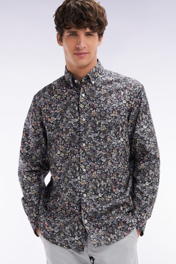 Chemise En Popeline De Coton Pima À Micro Imprimé Kaki Coupe Droite Eden Park – Image 2