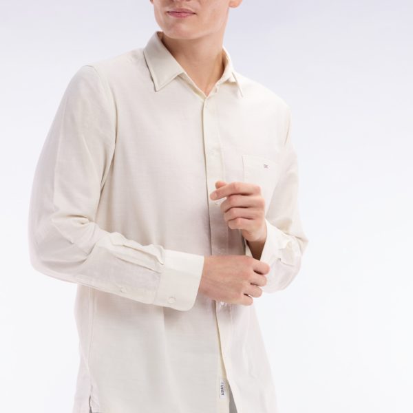Chemise Unie À Poche Plaquée En Coton Beige Eden Park
