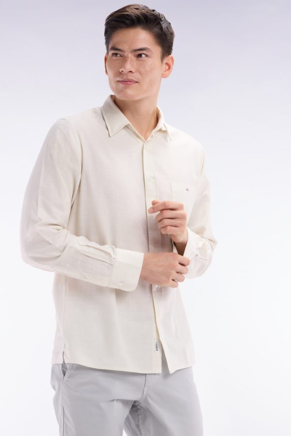 Chemise Unie À Poche Plaquée En Coton Beige Eden Park – Image 2