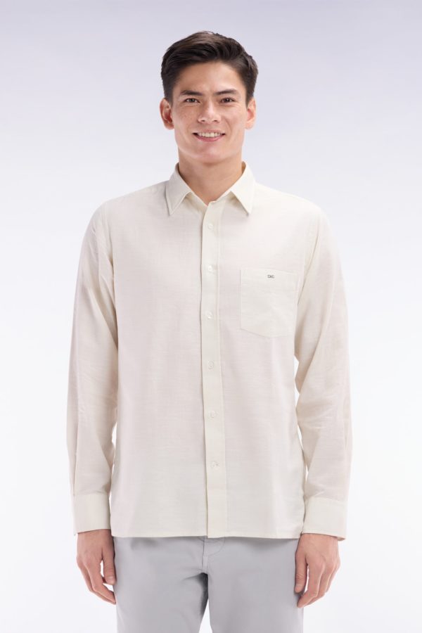 Chemise Unie À Poche Plaquée En Coton Beige Eden Park