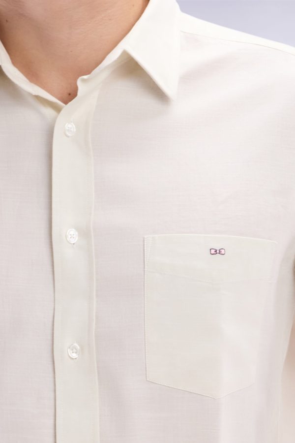 Chemise Unie À Poche Plaquée En Coton Beige Eden Park – Image 4