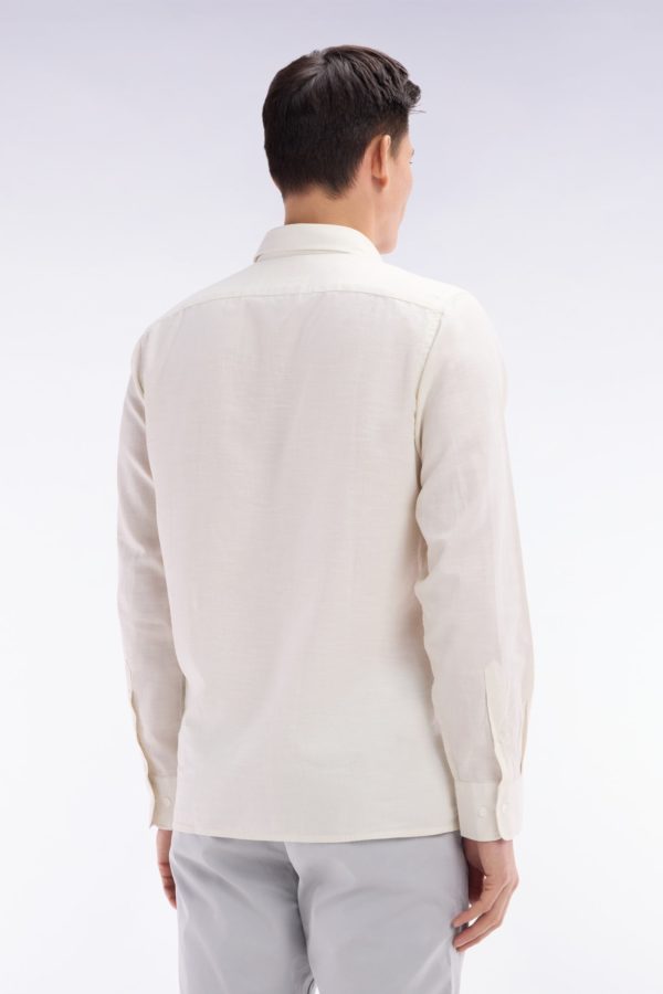 Chemise Unie À Poche Plaquée En Coton Beige Eden Park – Image 3