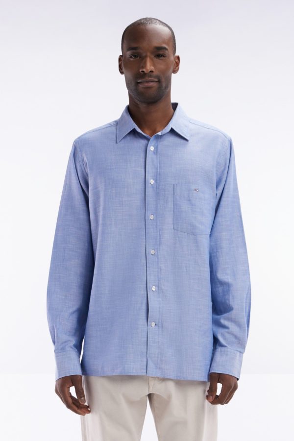 Chemise Unie À Poche Plaquée En Coton Gris Eden Park