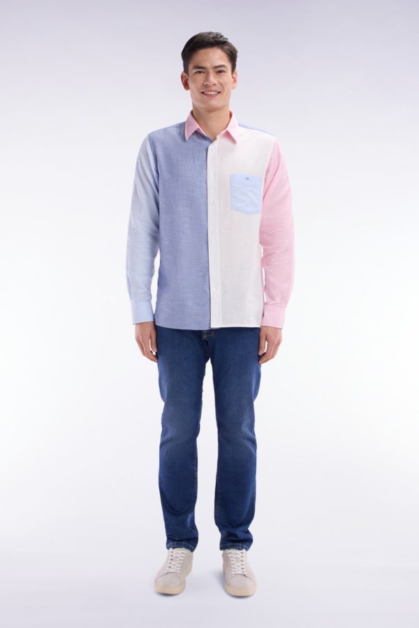 Chemise Colorblock Bleue Et Rose Coupe Droite Eden Park