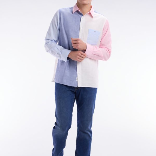 Chemise Colorblock Bleue Et Rose Coupe Droite Eden Park