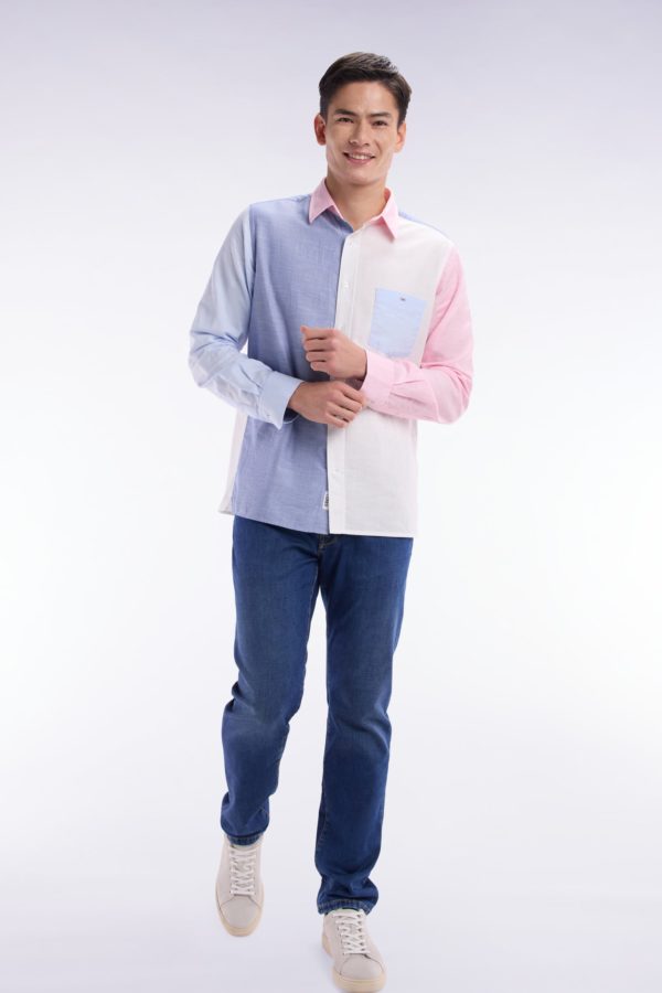 Chemise Colorblock Bleue Et Rose Coupe Droite Eden Park – Image 2