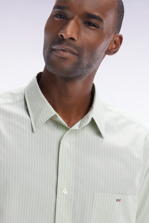 Chemise En Coton Verte Et Blanche À Rayures Bâtons Coupe Droite Eden Park – Image 4