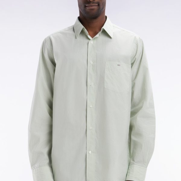 Chemise En Coton Verte Et Blanche À Rayures Bâtons Coupe Droite Eden Park