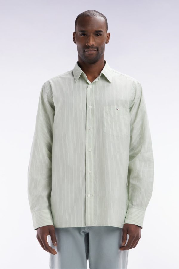 Chemise En Coton Verte Et Blanche À Rayures Bâtons Coupe Droite Eden Park