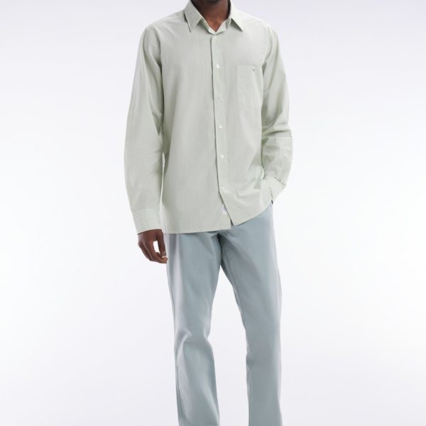 Chemise En Coton Verte Et Blanche À Rayures Bâtons Coupe Droite Eden Park