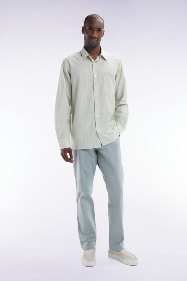 Chemise En Coton Verte Et Blanche À Rayures Bâtons Coupe Droite Eden Park – Image 2