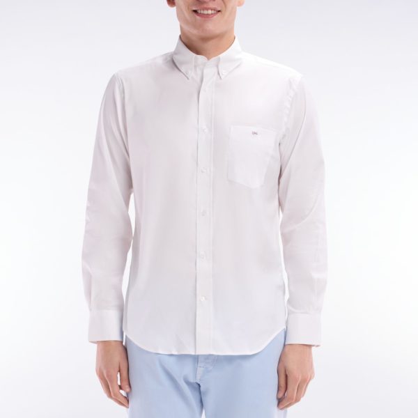 Chemise En Twill De Coton Blanc Unie Coupe Droite Eden Park