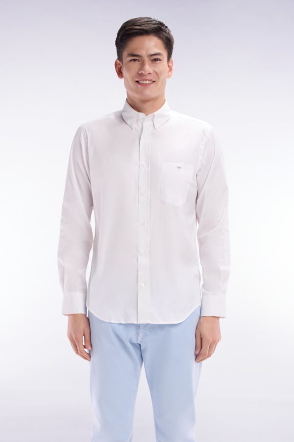 Chemise En Twill De Coton Blanc Unie Coupe Droite Eden Park