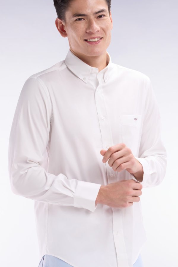 Chemise En Twill De Coton Blanc Unie Coupe Droite Eden Park – Image 2