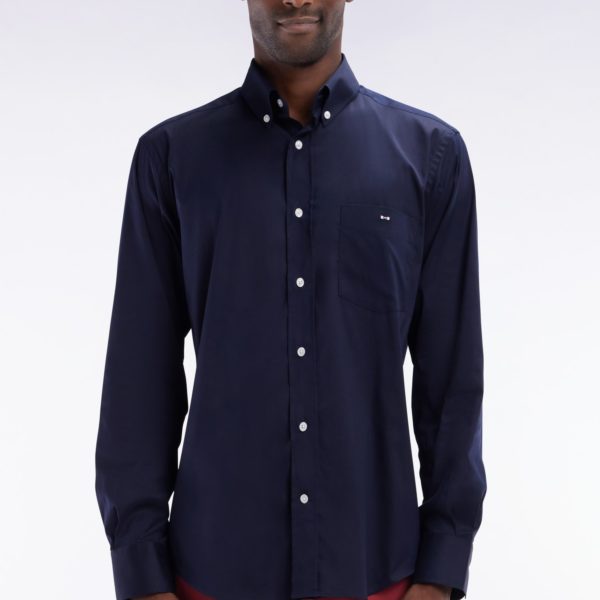 Chemise En Twill De Coton Marine Unie Coupe Droite Eden Park