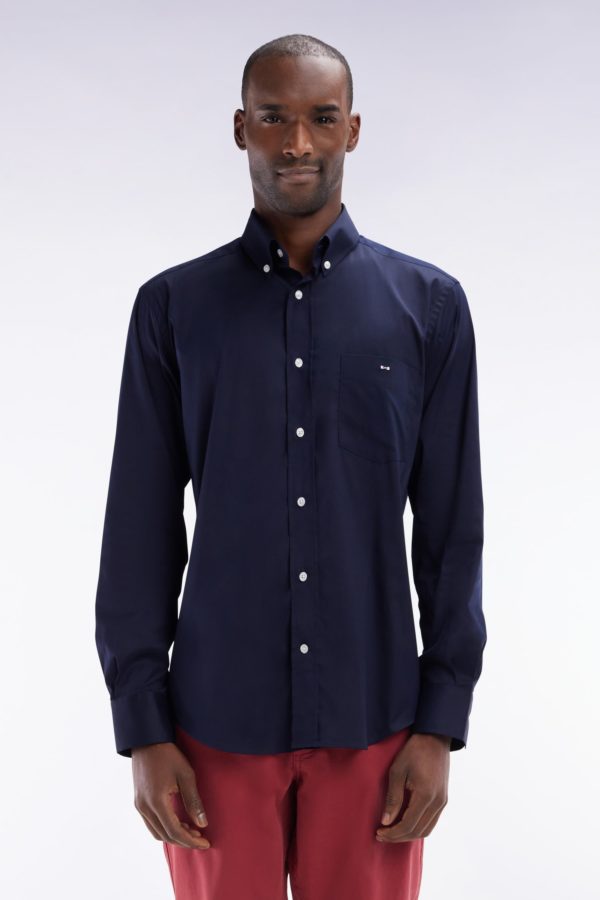 Chemise En Twill De Coton Marine Unie Coupe Droite Eden Park