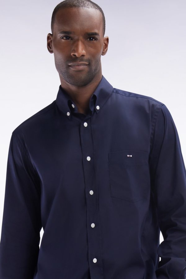 Chemise En Twill De Coton Marine Unie Coupe Droite Eden Park – Image 2