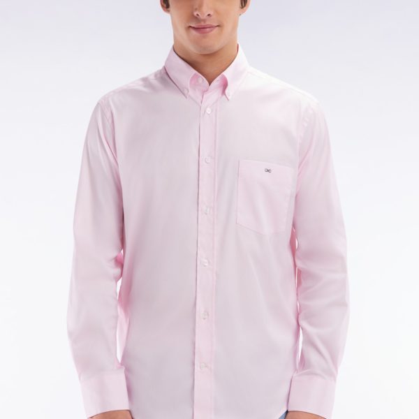 Chemise En Twill De Coton Rose Unie Coupe Droite Eden Park