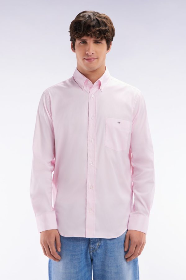 Chemise En Twill De Coton Rose Unie Coupe Droite Eden Park